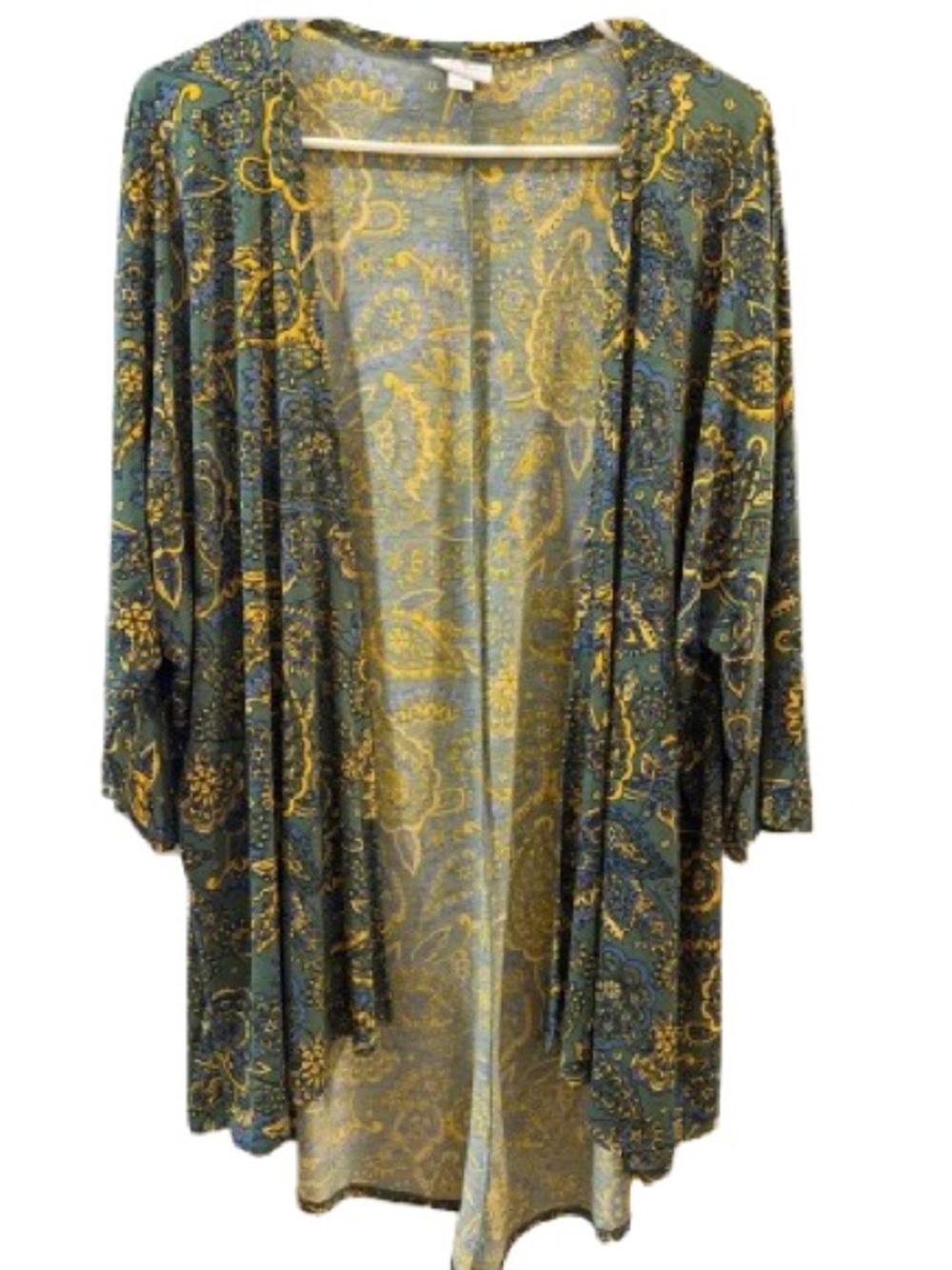 LuLaRoe Lindsay Cardigan Multicolor on Green Paisley Fabric Size L